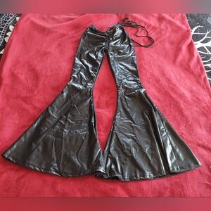 Dolls Kill Darker Wavs Reverb V-Cut Vegan Leather Bell Bottom Pants